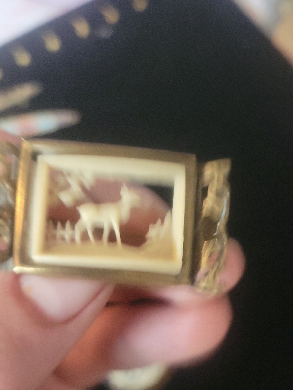 Gold-Tone Carved Bone Cameo Brooches - Bird and Deer Designs - Picture 4 of 4